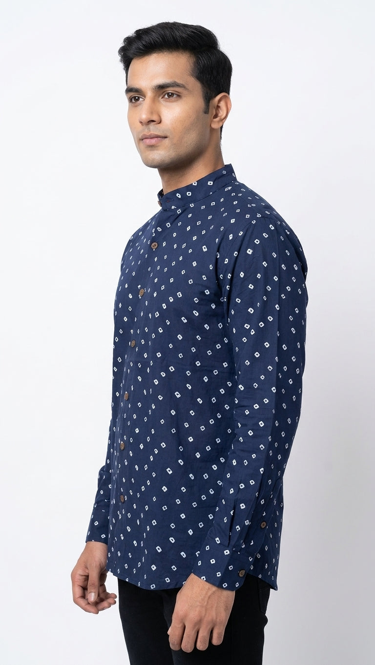 White Blue Printed Bandhani Unisex Shirt