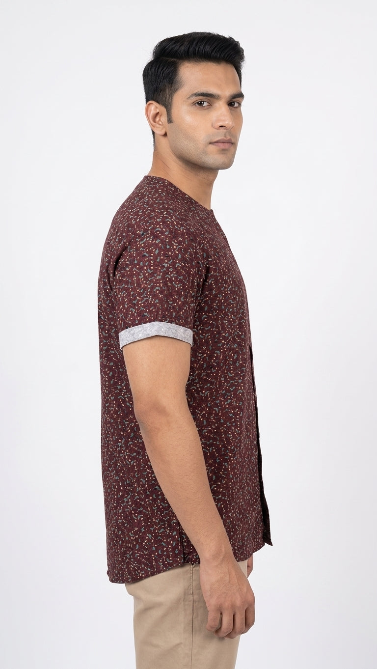 Maroon Printed Cotton Rayon Unisex Shirt