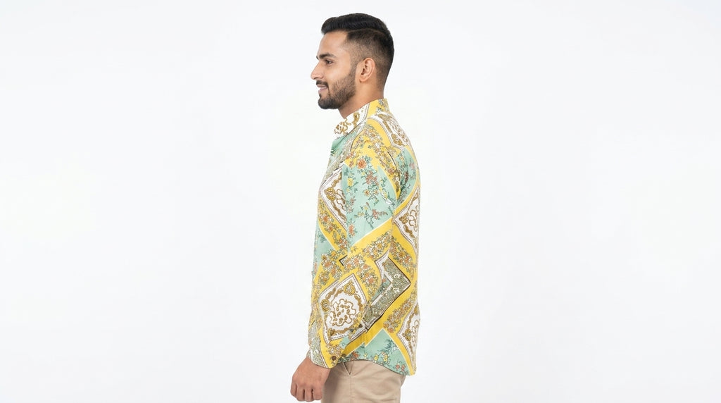 Cotton Rayon Printed Short White & Yellow