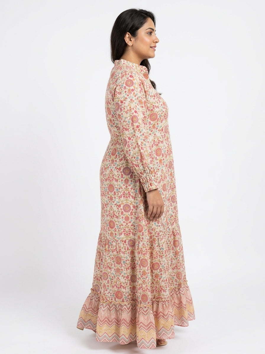 Women's Floral Printed Flared Maxi Dress