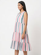 Multi-Color Striped Sleeveless Tiered Dress