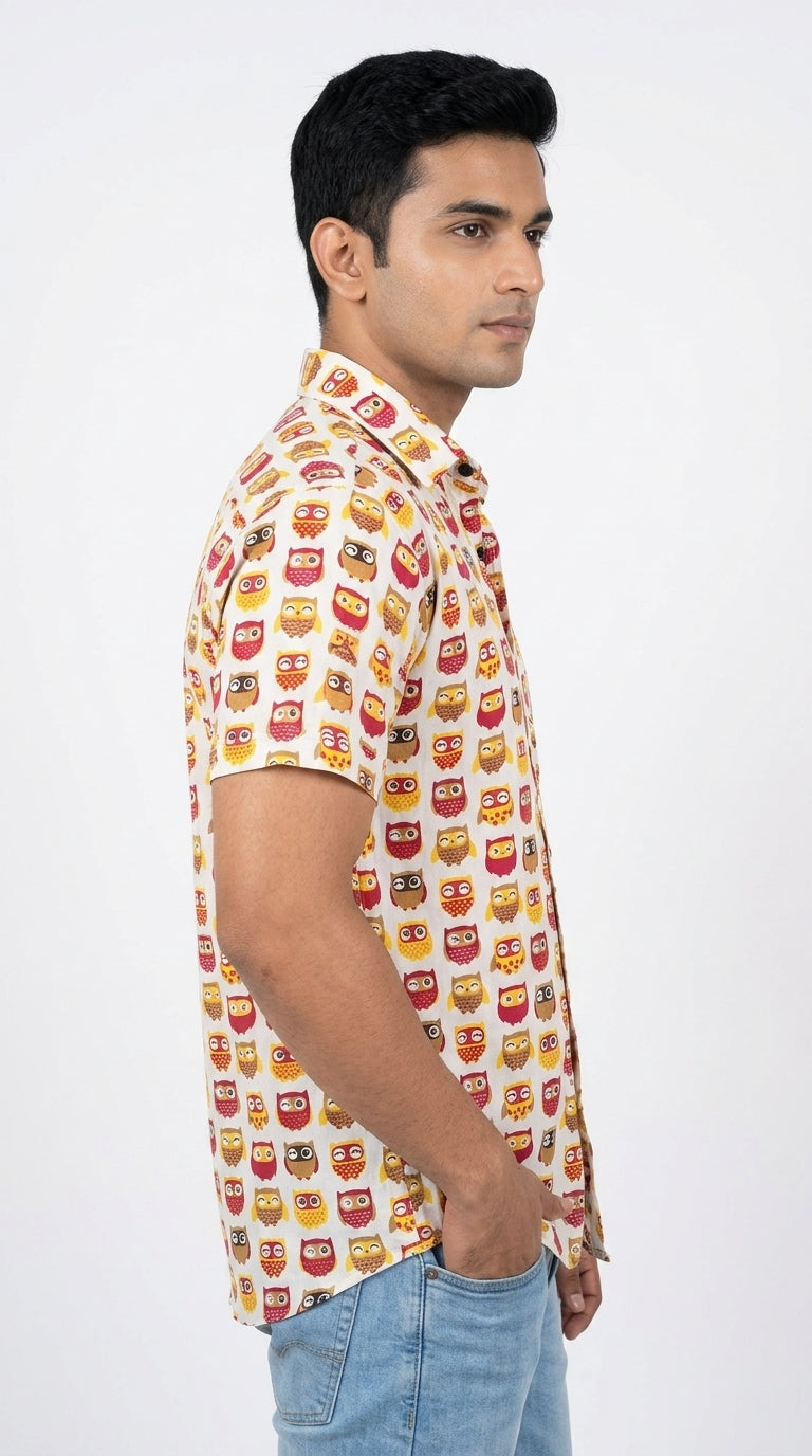 Fun Owl Print Regular Fit Casual Shirt