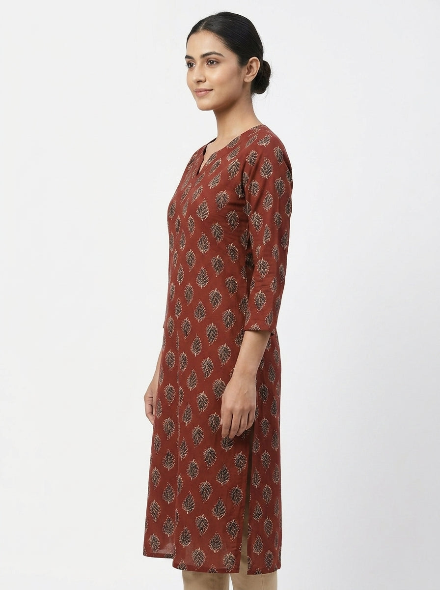 Women's Brown Printed Cotton Kurti