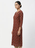 Women's Brown Printed Cotton Kurti