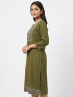 Olive Embellished Kurti with Sequin Work