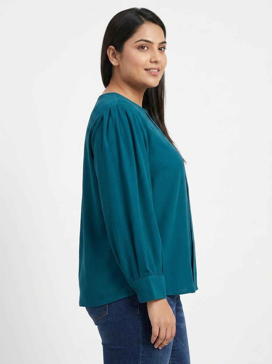 Women's Solid Teal Relaxed Fit Top