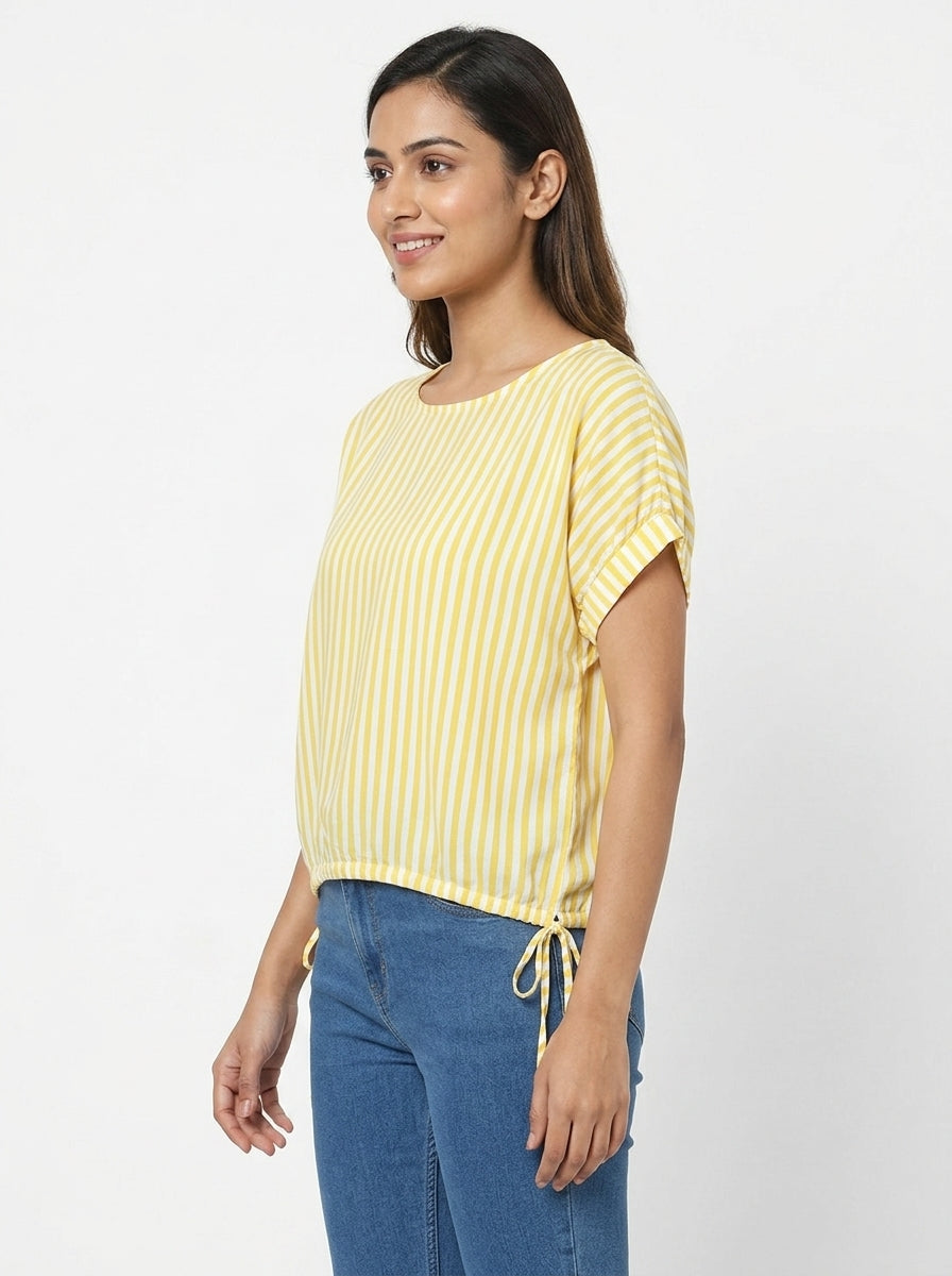 Yellow & White Striped Relaxed Fit Top