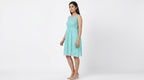 Sea Green Self Design Sleeveless A-Line Dress