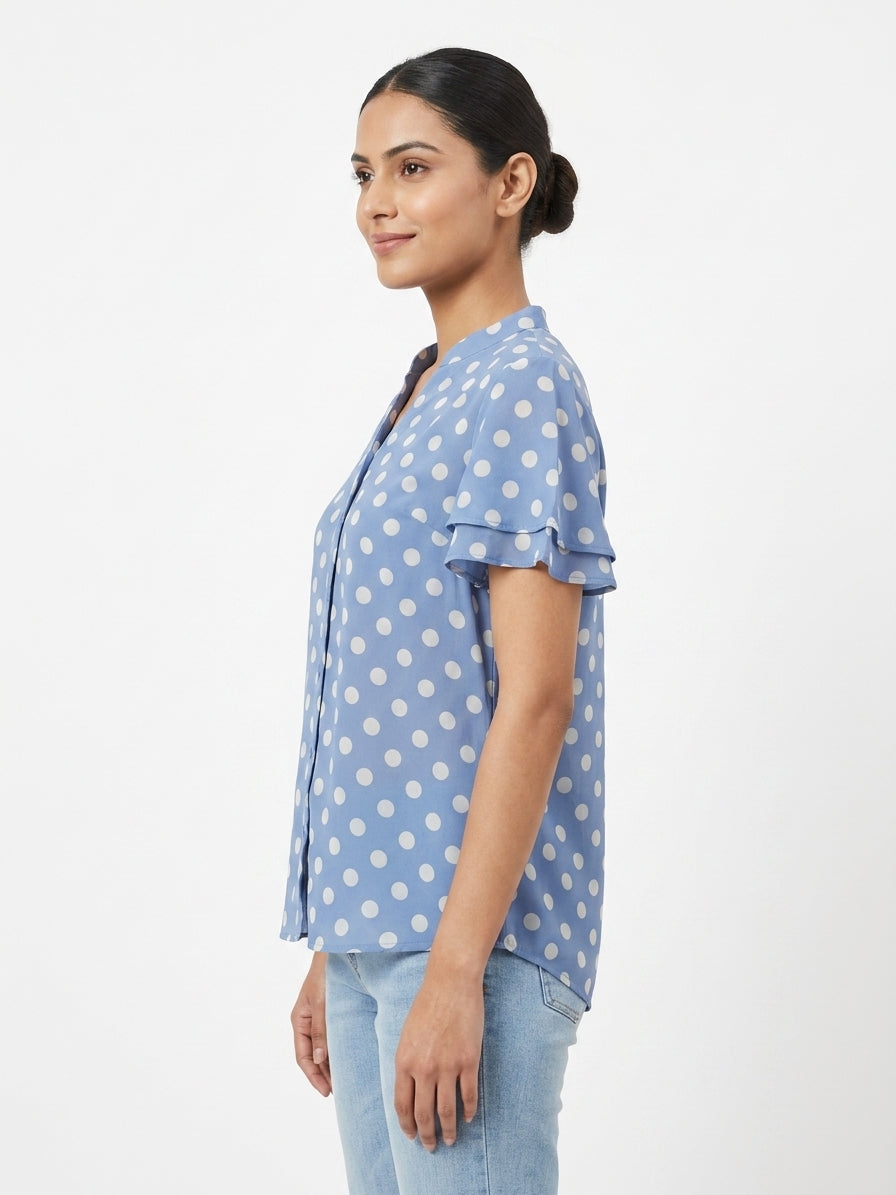 Blue Polka Dot Casual Blouse