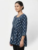 Navy Blue Ethnic Print Relaxed Fit Tunic Top