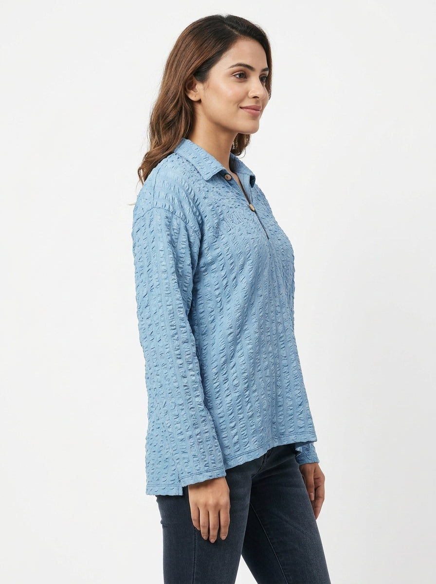 Light Blue Textured Relaxed Fit Top