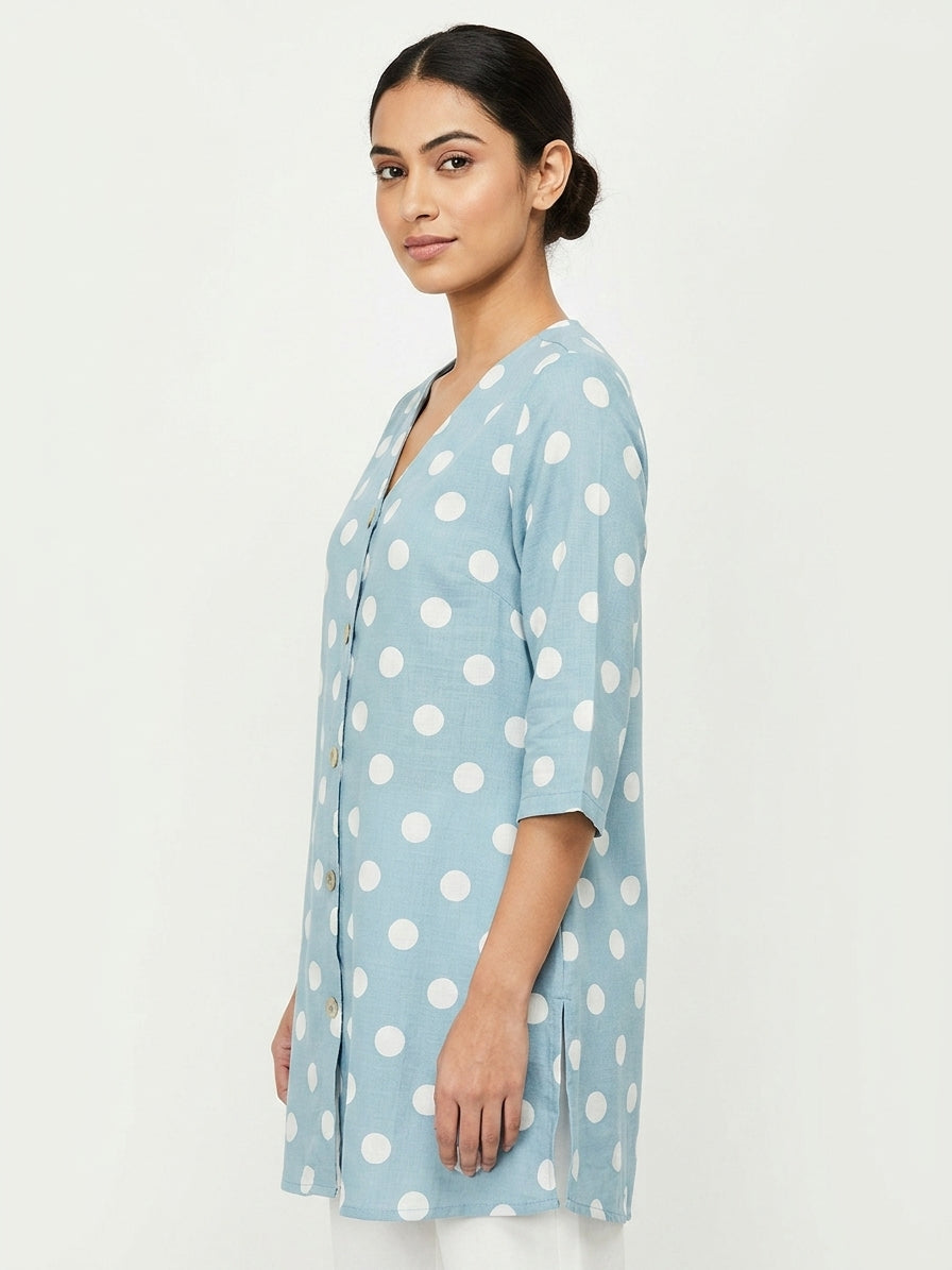 Sky Blue Polka Dot Relaxed Fit Kurti