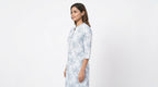 White & Light Blue Floral Printed Casual Kurti