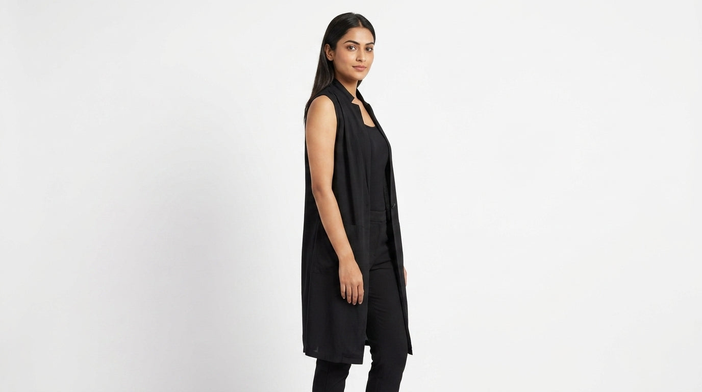 Women's Black Sleeveless Longline Shrug
