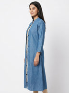 Blue Denim Longline Button-Front Jacket