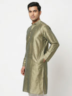 Men's Olive Solid Silk Kurta