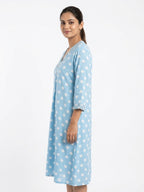 Light Blue Polka Dot Embellished V-Neck Kurti