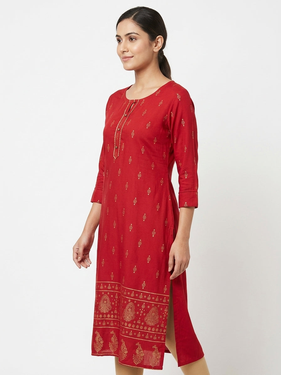 Red Ethnic Print Kurti