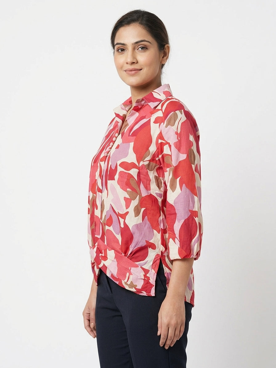 Women's Multi-Color Abstract Printed Relaxed Fit Top