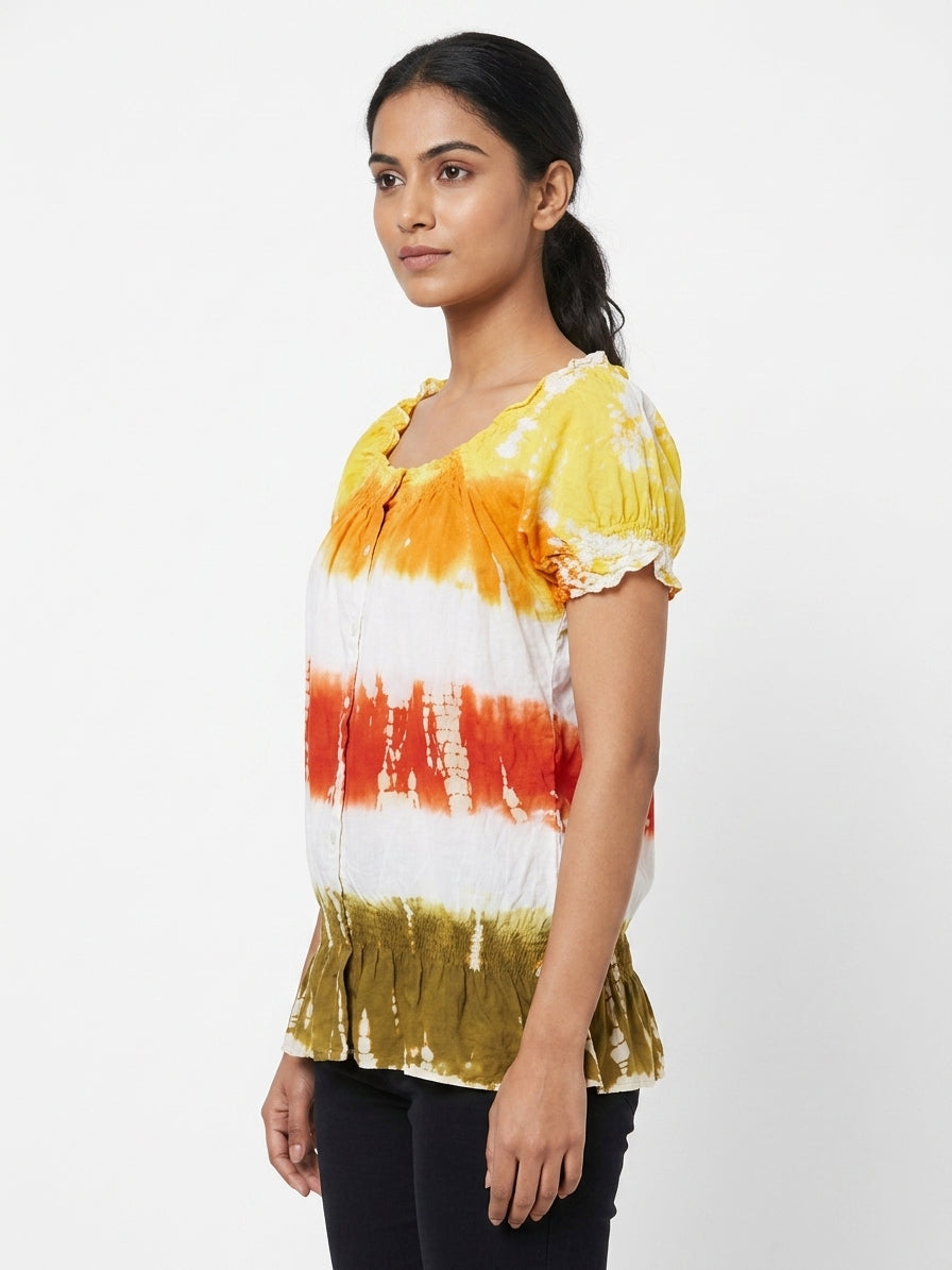 Multi Tie-Dye Short Sleeve Top