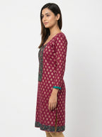 Women's Wine Printed Embellished Kurti