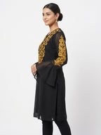 Black Embellished Straight Kurti with Bell Sleeves