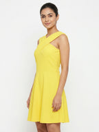 Women's Yellow Solid A-line Party Dress