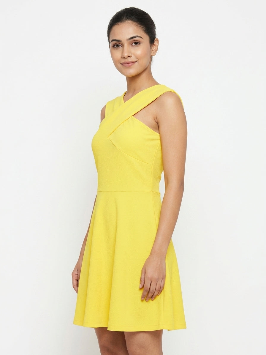 Women's Yellow Solid A-line Party Dress