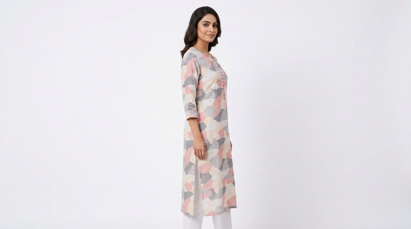 Multi-Colored Abstract Print Regular Fit Kurti