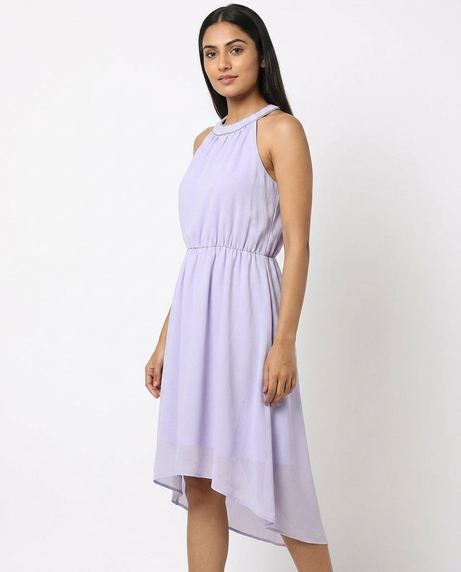 Lavender Halter Neck Elasticated Waist Dress