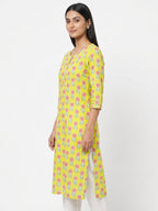 Lemon Floral Printed Cotton Kurti