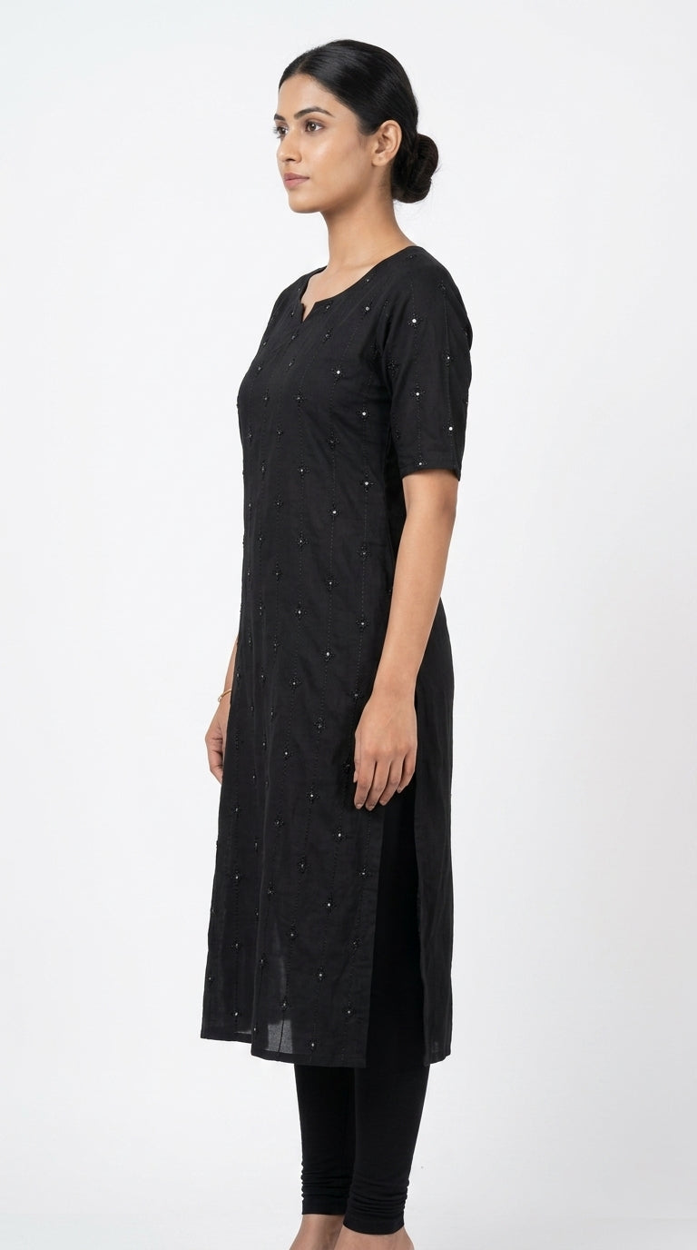 Black Embellished Straight Kurti
