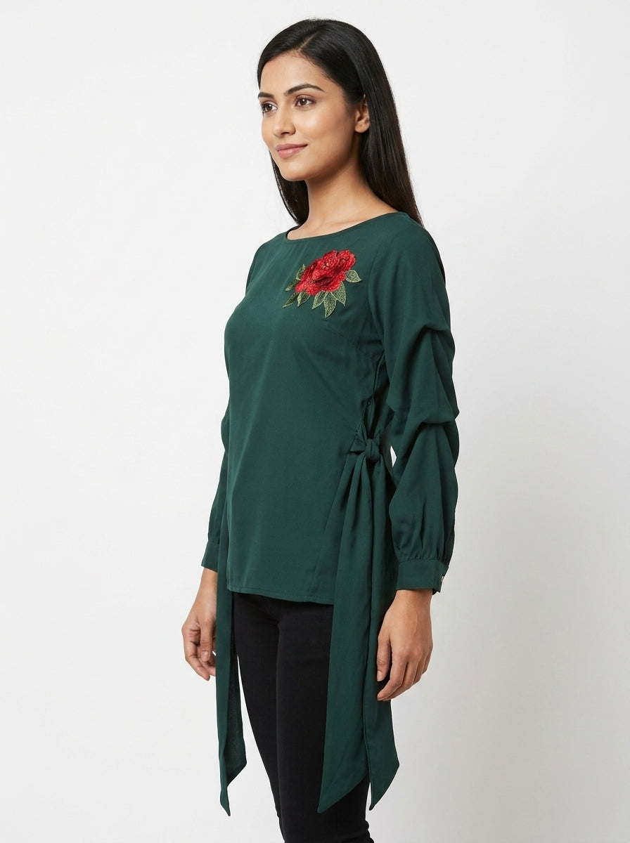 Dark Green Embellished Top for Women