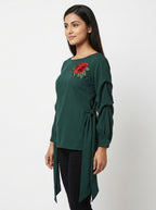 Dark Green Embellished Top for Women