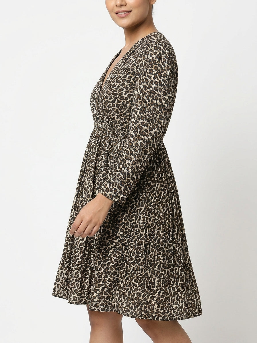 Women's Multi Animal Print Flared Dress