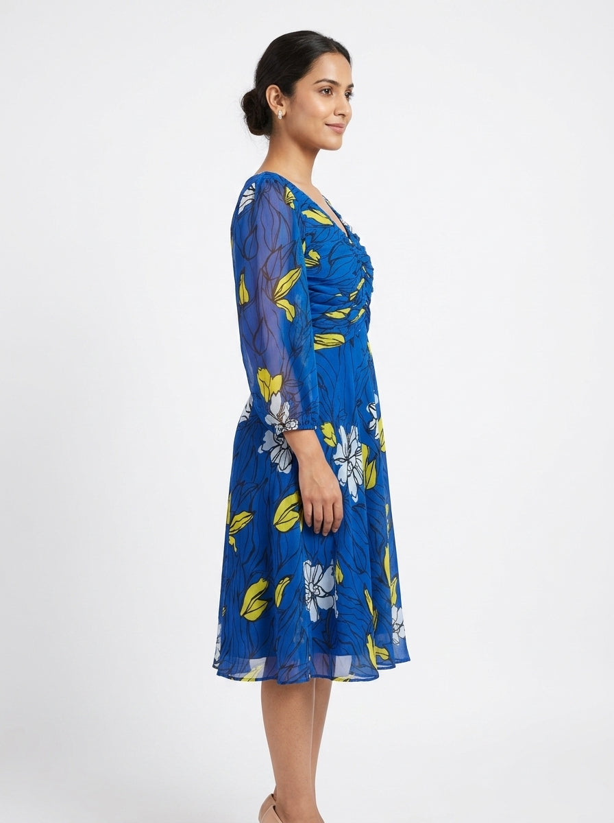 Women's Blue Floral Printed Casual Dress