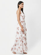 White Floral Print A-line Dress