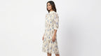 Cream Floral Printed Flared Dress