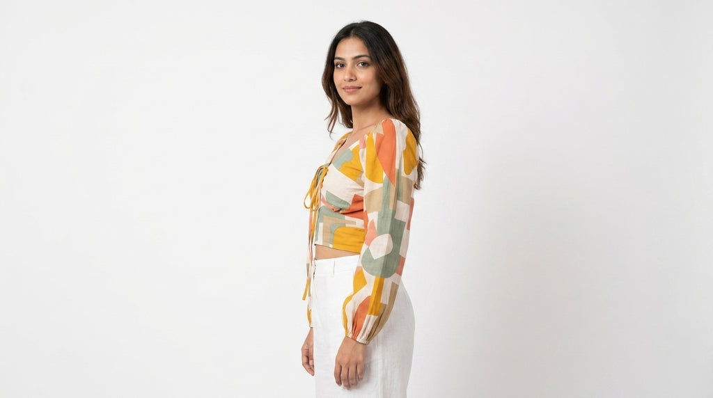 Women's Multi-Color Abstract Print Relaxed Fit Crop Top