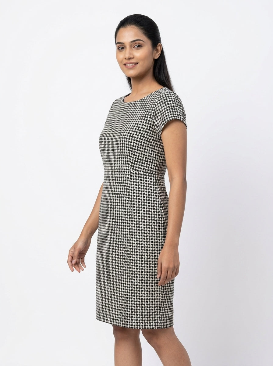 Women's Multi Houndstooth Printed Casual Dress