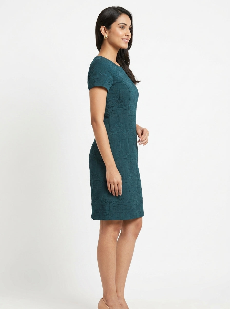 Teal Self-Design Regular Fit Dress