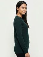 Max Dark Green Knit Sweater with Shoulder Zippers