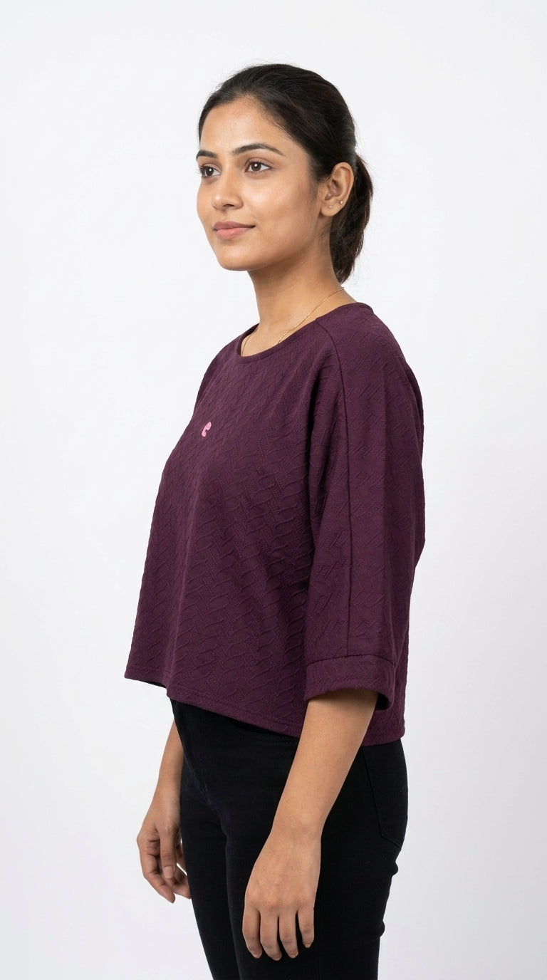 Women's Wine Textured Relaxed Fit Top