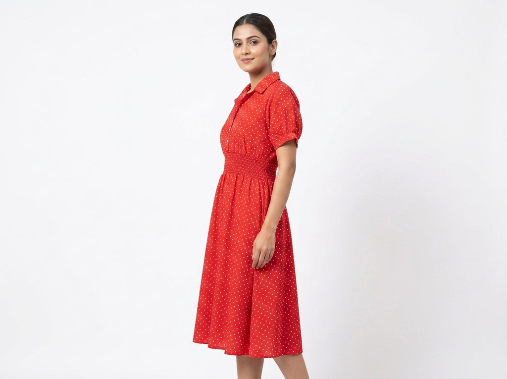 Red Polka Dot A-line Casual Dress