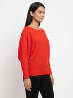 Red Textured Oversized Knit Top