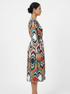 Multi-Color Geometric Print Long Sleeve Dress