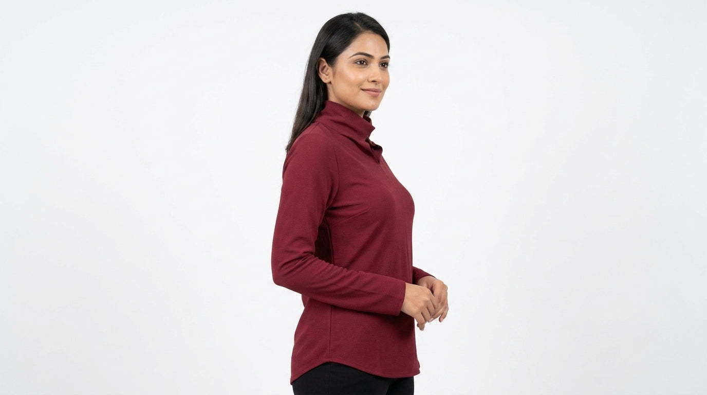 Women's Wine Solid Regular Fit Long Sleeve Top