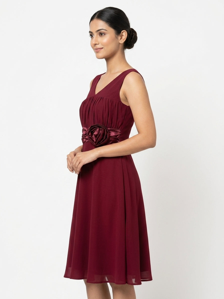 Burgundy A-Line Embellished Party Dress