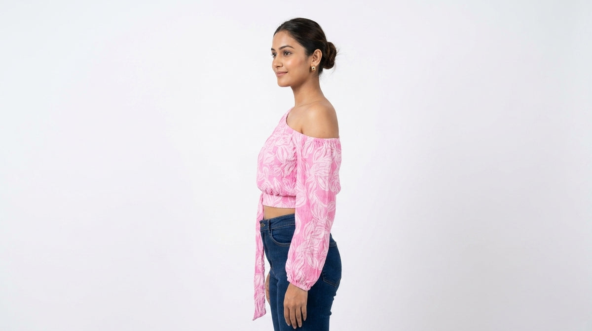 Pink Floral Printed Off-Shoulder Relaxed Fit Top