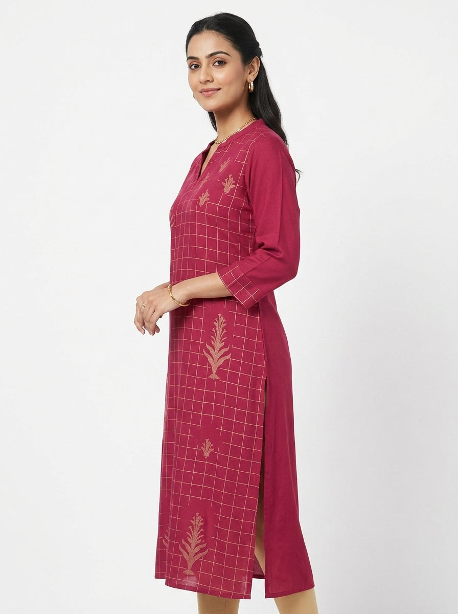 Maroon Printed Regular Fit Kurti with Ethnic Motifs